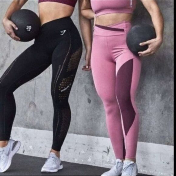 Gymshark Asymmetric V Cut High Waisted Dusty Pink Dark Ruby Leggings Size Small - Picture 1 of 12